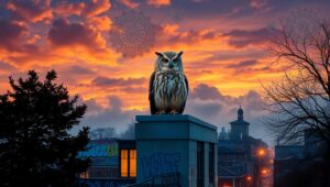 Owl Over the Urban Jungle – free AI stock image