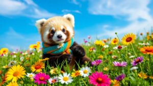 Panda in a Flower Field – free AI stock image