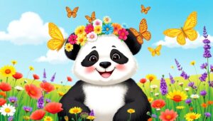 Panda in a Flower Paradise – free AI stock image