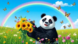 Panda’s Colorful Painting Adventure – free AI stock image