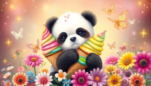 Panda’s Sweet Ice Cream Adventure – free AI stock image