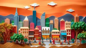 Paper City at Sunset – free AI stock image