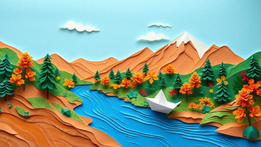 Paper Craft Mountain Serenity – free AI stock image