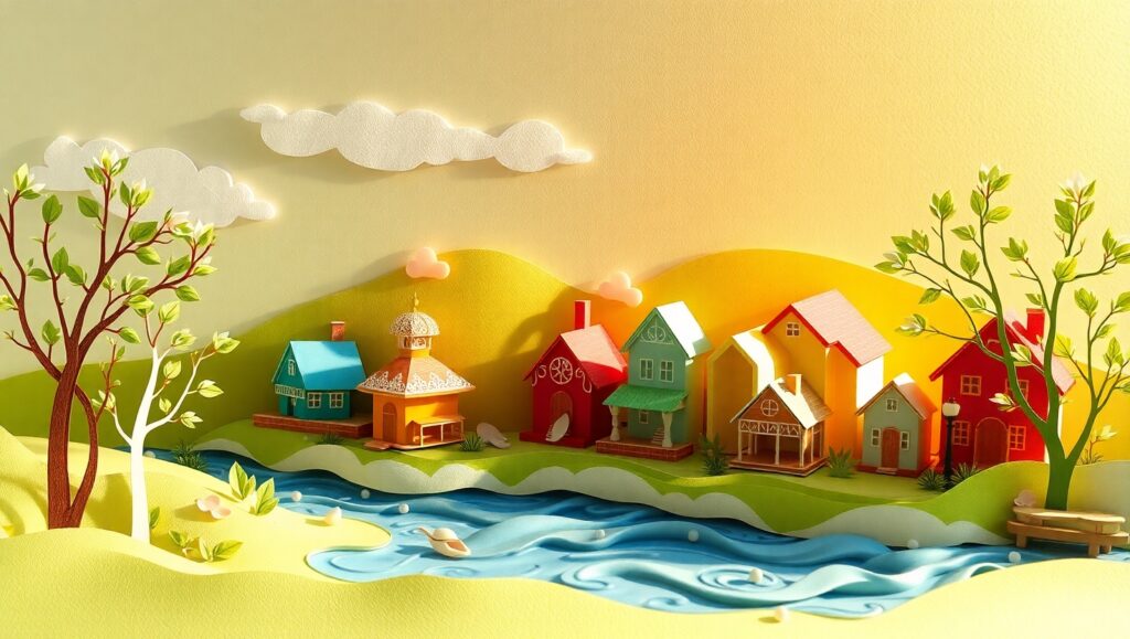 Paper Village Under Sunny Skies – free AI stock image