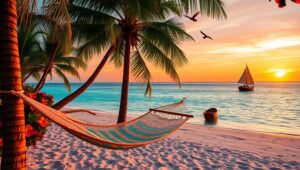 Paradise at Sunset – free AI stock image