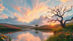 Pastel Dreamscape at Sunset – free AI stock image