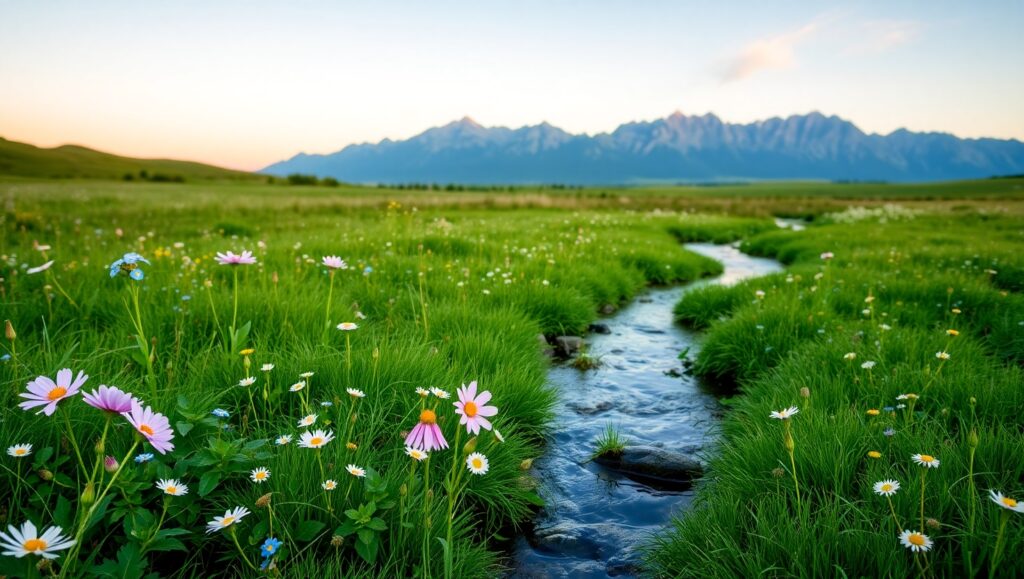 Pastel Meadows at Twilight – free AI stock image
