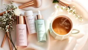 Pastel Morning Beauty Flatlay Scene – free AI stock image