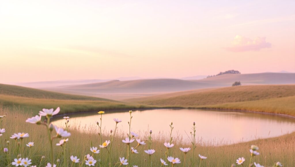 Pastel Morning in Tranquil Hills – free AI stock image