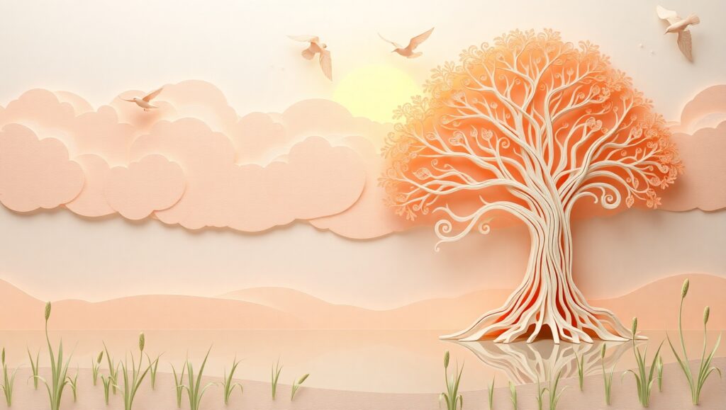 Pastel Paper Cut Landscape Scene – free AI stock image