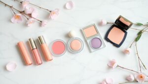 Pastel Serenity: A Cosmetic Flatlay – free AI stock image