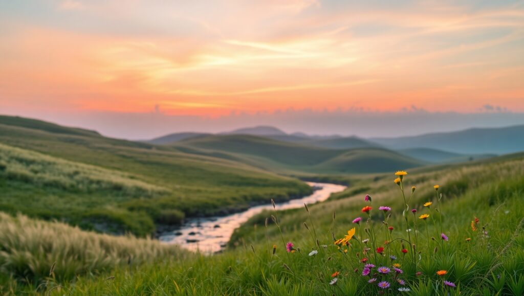 Pastel Sunset Over Rolling Hills sWG – free AI stock image