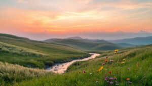 Pastel Sunset Over Rolling Hills sWG – free AI stock image