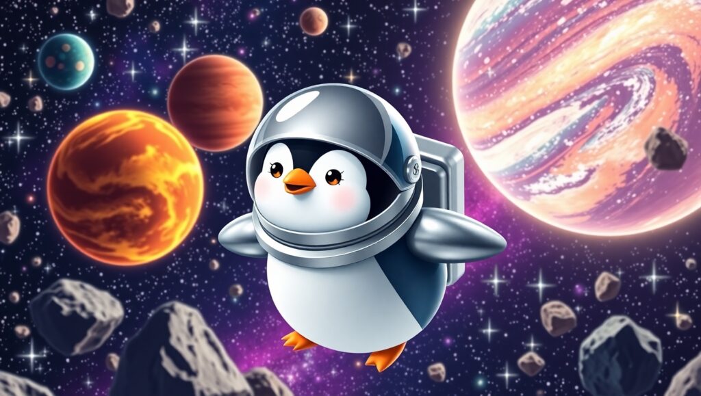 Penguin Adventures in Space – free AI stock image