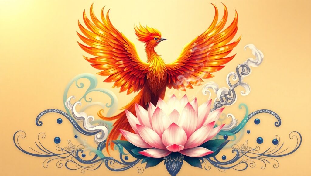 Phoenix and Lotus Tattoo Design Fbp – free AI stock image