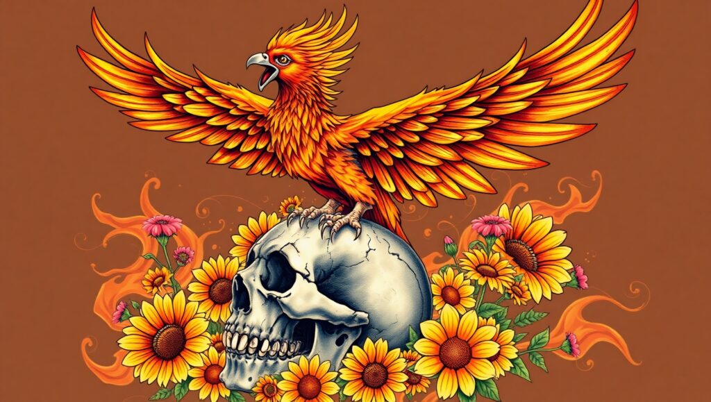 Phoenix Resurrection Tattoo Design – free AI stock image