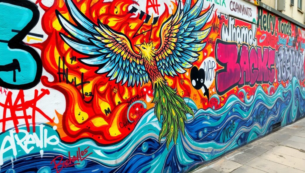 Phoenix Rising: A Graffiti Story – free AI stock image
