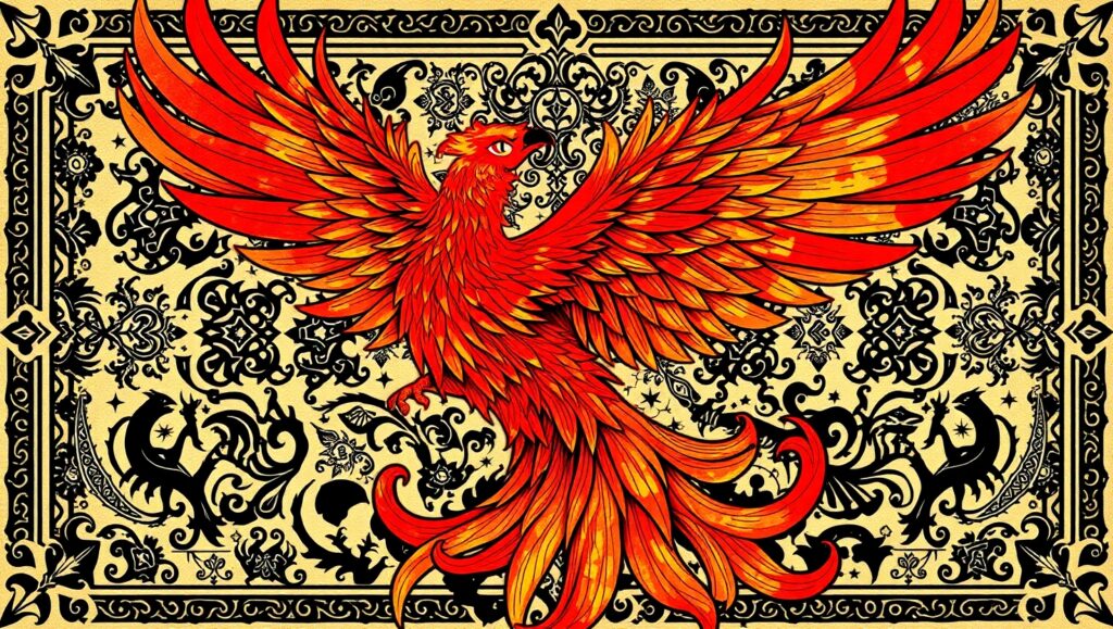 Phoenix Rising in Geometric Ink – free AI stock image