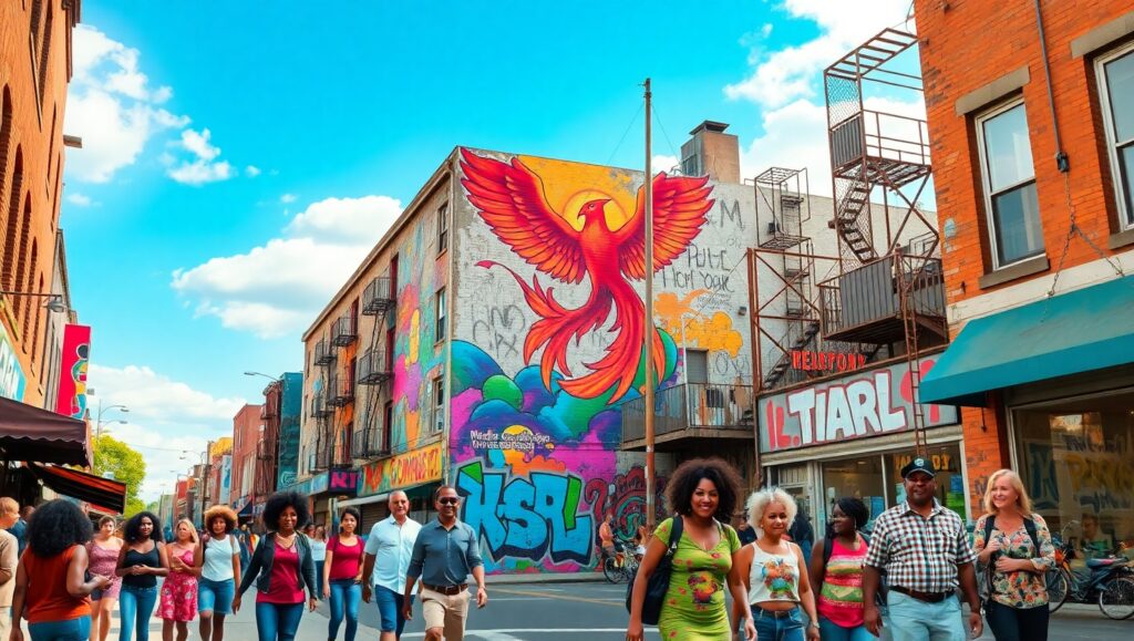 Phoenix Rising in Urban Colors – free AI stock image