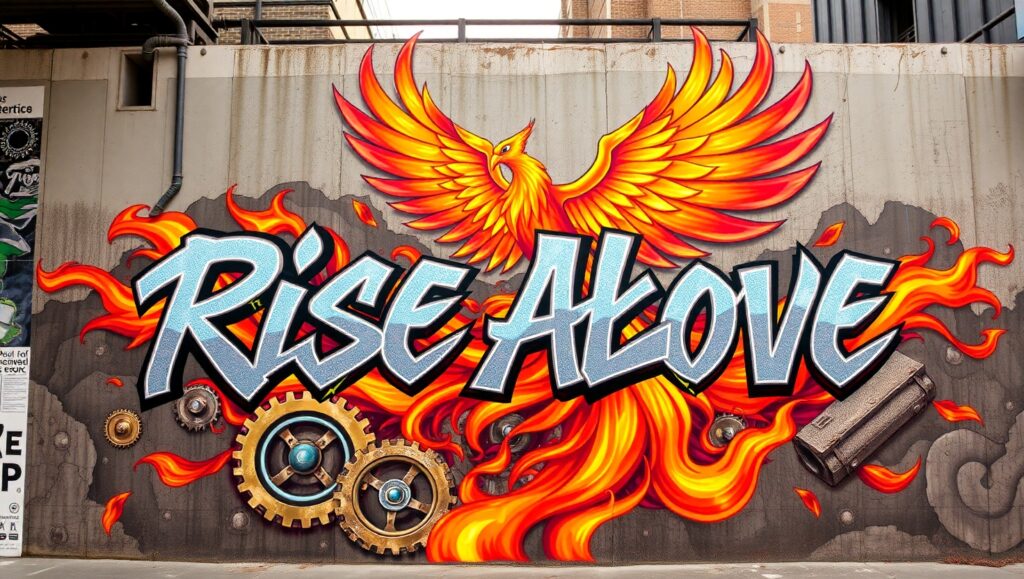 Phoenix Rising in Urban Graffiti – free AI stock image