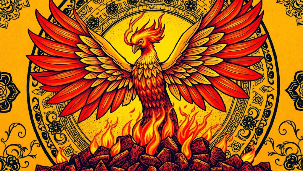 Phoenix Tattoo with Geometric Flourishes – free AI stock image