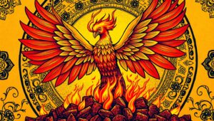 Phoenix Tattoo with Geometric Flourishes – free AI stock image