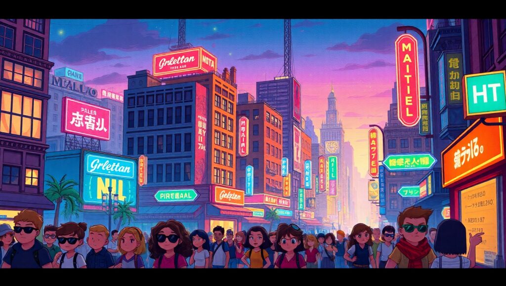 Pixel Art City at Dusk – free AI stock image