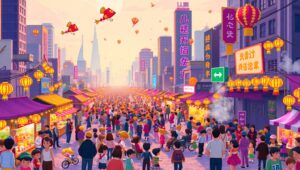 Pixel Art Festival at Dawn – free AI stock image