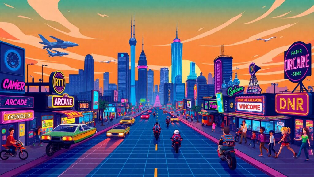 Pixel Art Sunset Cityscape Scene – free AI stock image