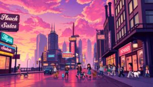 Pixel City at Dawn – free AI stock image