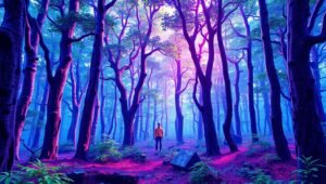 Pixel Forest in Distorted Geometry – free AI stock image
