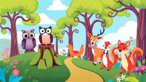 Playful Animals in a Whimsical Forest 1gr – free AI stock image
