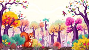 Playful Animals in a Whimsical Forest – free AI stock image