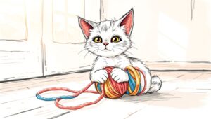 Playful Cat Sketch in Sunny Room – free AI stock image