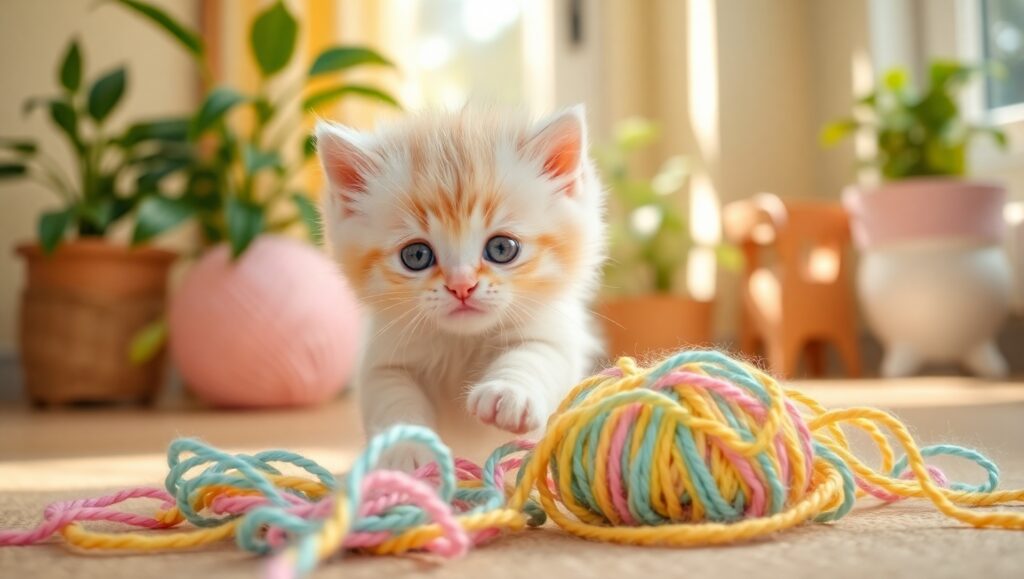Playful Kitten in Sunny Room – free AI stock image