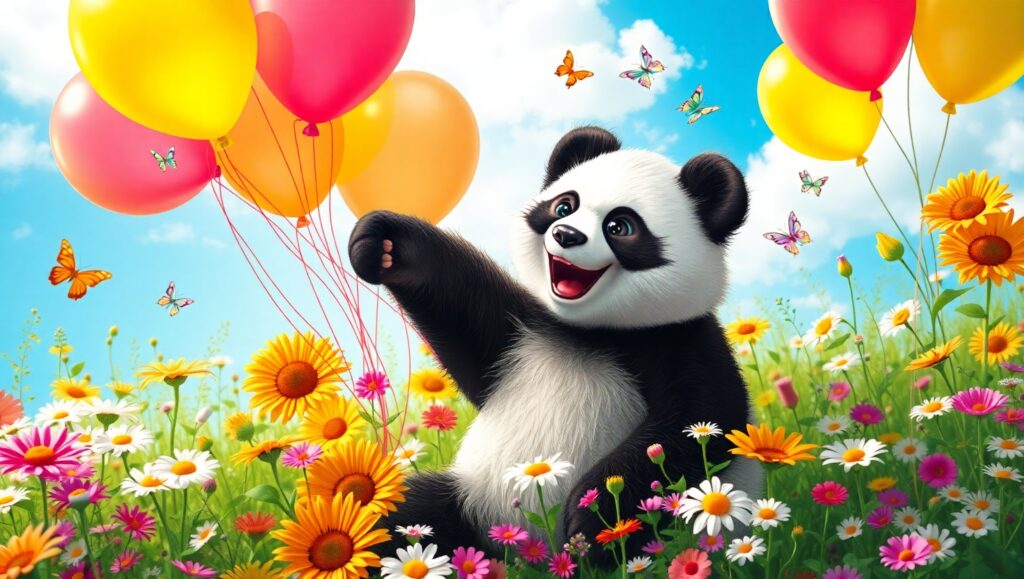 Playful Panda in a Sunny Meadow – free AI stock image