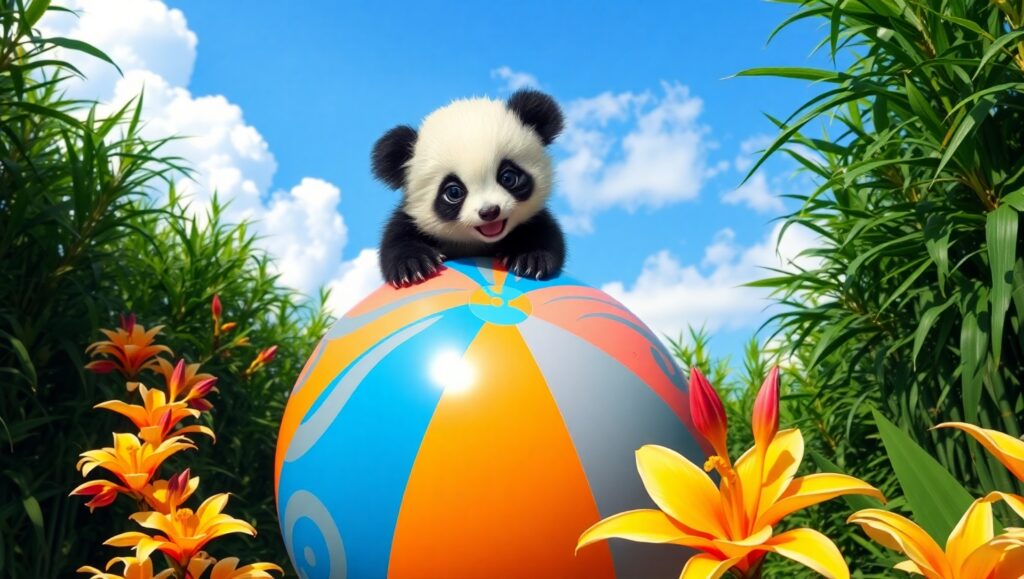 Playful Panda on a Beach Ball – free AI stock image