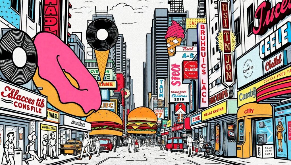 Pop Art Feast in the City – free AI stock image