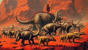Prehistoric Migration Cave Art Scene – free AI stock image