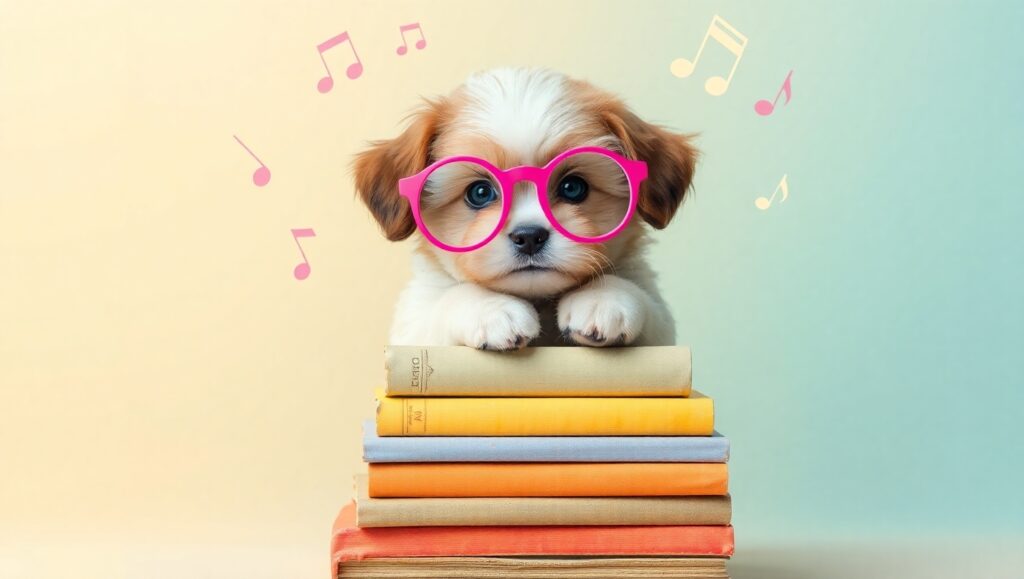 Puppy Scholar in Colorful World – free AI stock image
