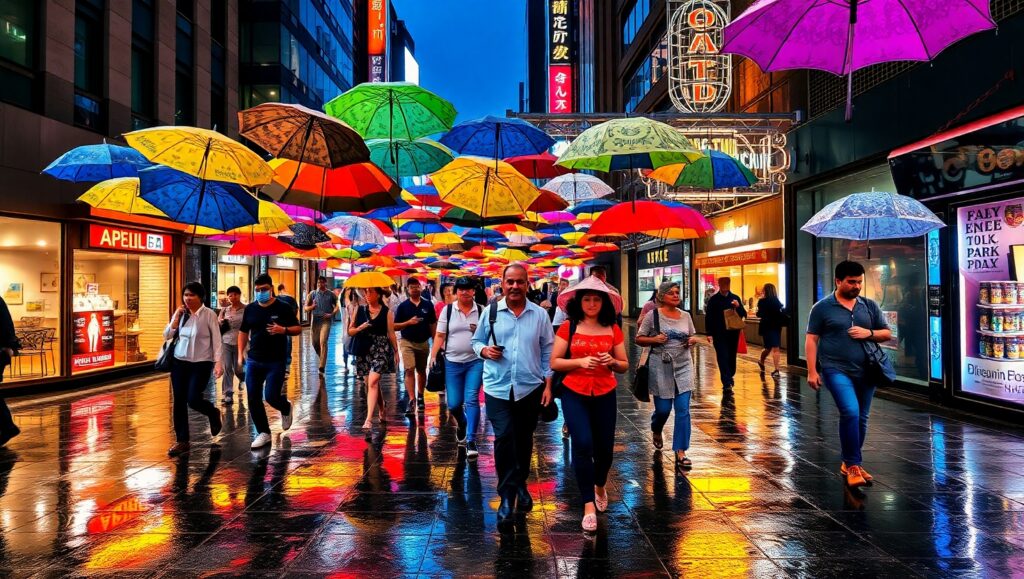 Rainy City Life in Motion – free AI stock image