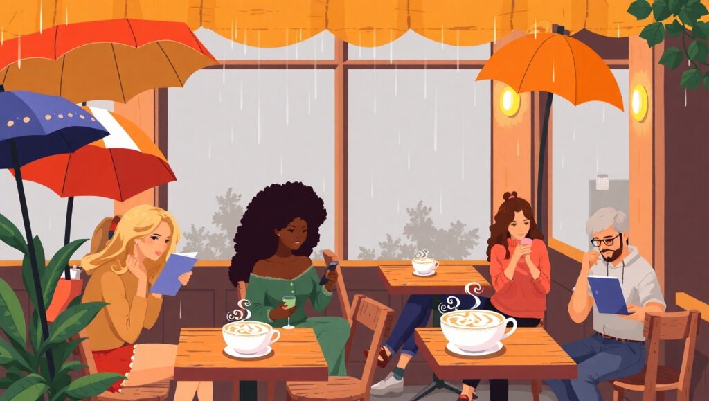 Rainy Day Café in Pixel Art – free AI stock image