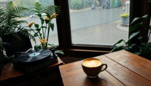 Rainy Day Coffee Shop Scene – free AI stock image