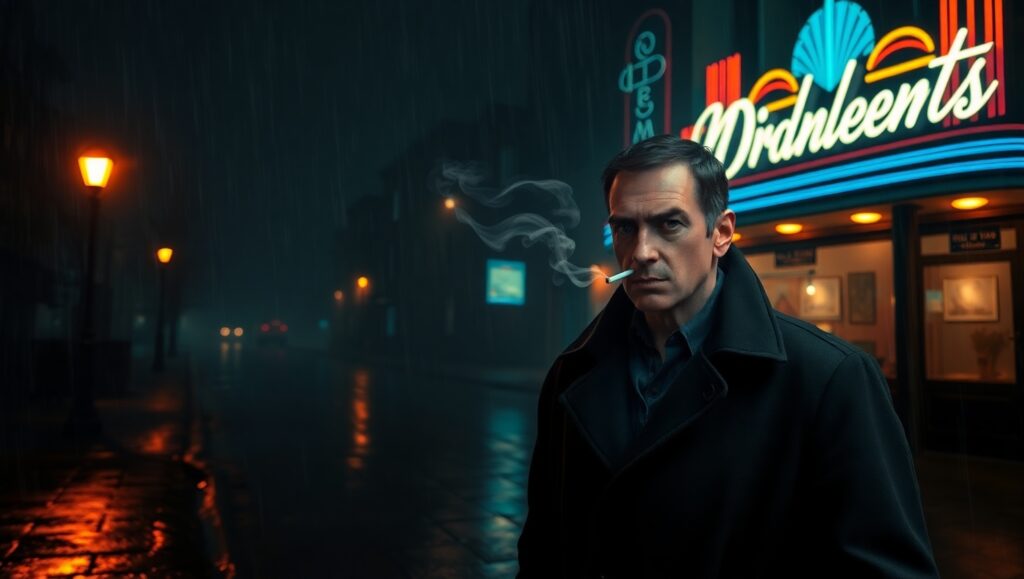 Rainy Night in Noir City – free AI stock image