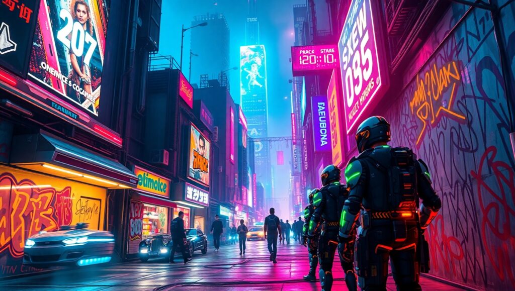 Rebels in a Neon City – free AI stock image