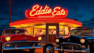 Retro Diner at Nightfall – free AI stock image