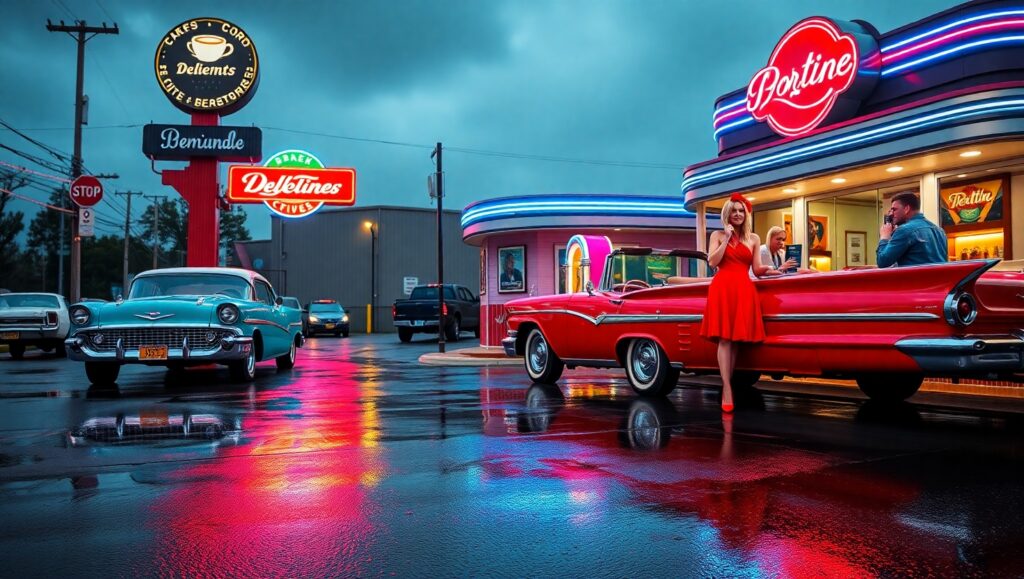 Retro Diner on a Rainy Day – free AI stock image