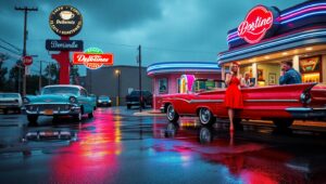 Retro Diner on a Rainy Day – free AI stock image