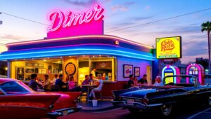 Retro Diner Vibes at Sunset wCv – free AI stock image