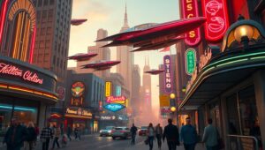 Retro Futurism City at Dusk – free AI stock image